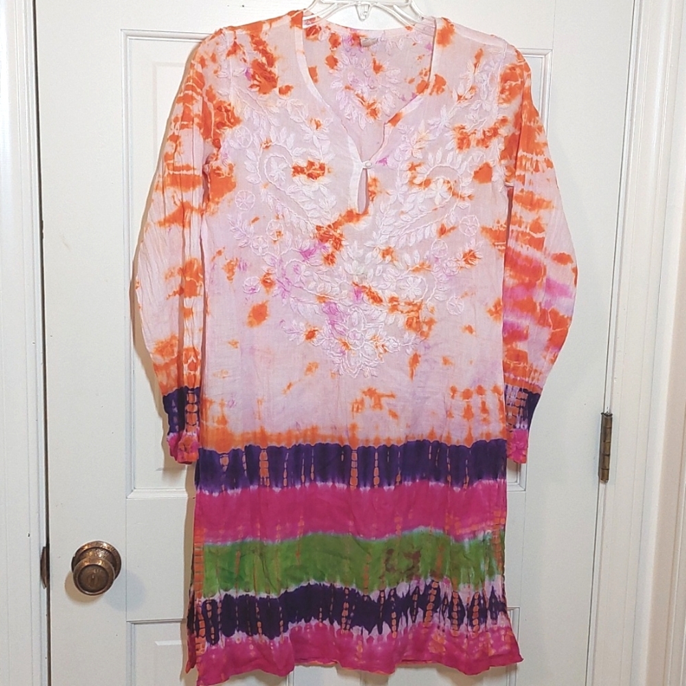 Raj Tie-dyed Embroidered Kurta Swimsuit Cover-up, Size S